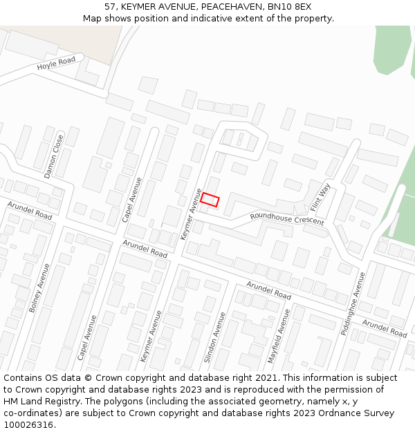 57, KEYMER AVENUE, PEACEHAVEN, BN10 8EX: Location map and indicative extent of plot