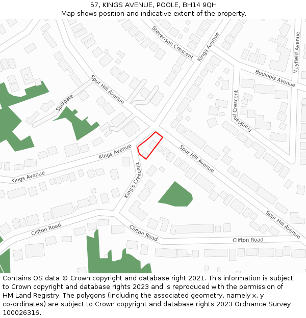 57, KINGS AVENUE, POOLE, BH14 9QH: Location map and indicative extent of plot