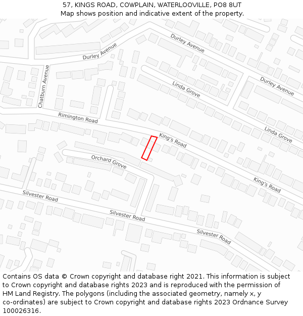 57, KINGS ROAD, COWPLAIN, WATERLOOVILLE, PO8 8UT: Location map and indicative extent of plot