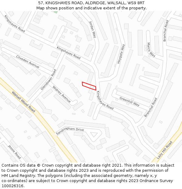 57, KINGSHAYES ROAD, ALDRIDGE, WALSALL, WS9 8RT: Location map and indicative extent of plot