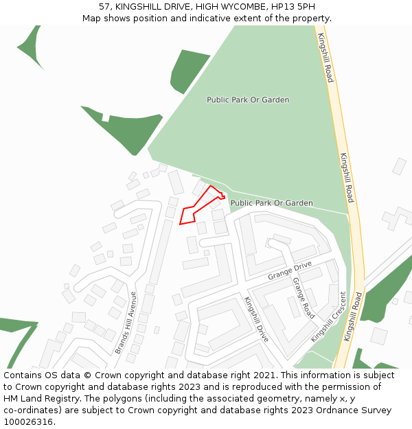 57, KINGSHILL DRIVE, HIGH WYCOMBE, HP13 5PH: Location map and indicative extent of plot