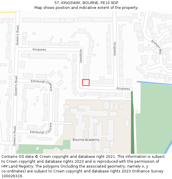 57, KINGSWAY, BOURNE, PE10 9DP: Location map and indicative extent of plot