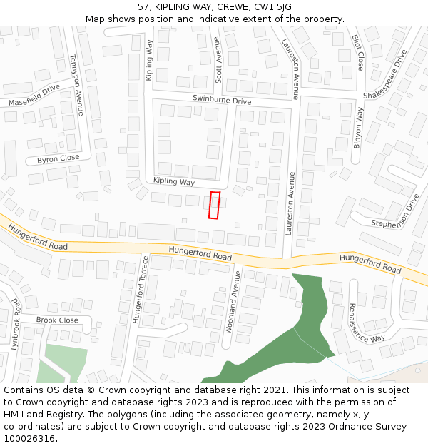 57, KIPLING WAY, CREWE, CW1 5JG: Location map and indicative extent of plot