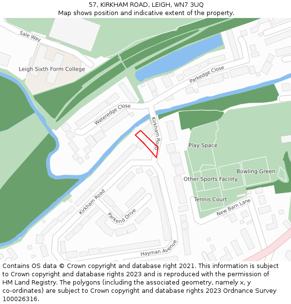 57, KIRKHAM ROAD, LEIGH, WN7 3UQ: Location map and indicative extent of plot