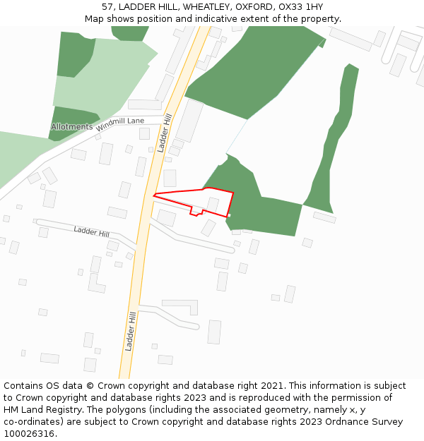 57, LADDER HILL, WHEATLEY, OXFORD, OX33 1HY: Location map and indicative extent of plot