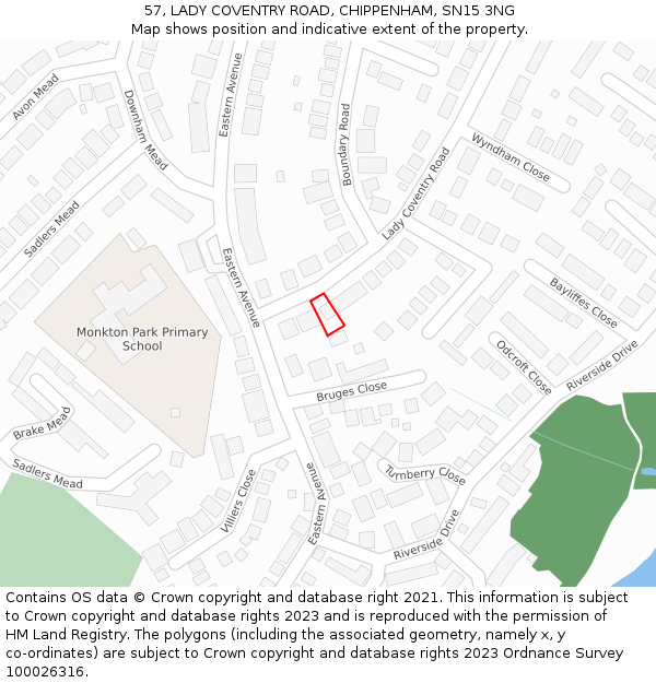 57, LADY COVENTRY ROAD, CHIPPENHAM, SN15 3NG: Location map and indicative extent of plot