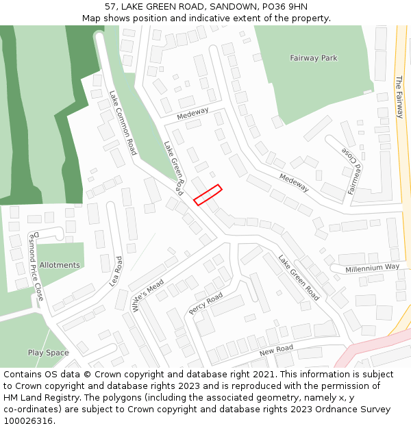 57, LAKE GREEN ROAD, SANDOWN, PO36 9HN: Location map and indicative extent of plot