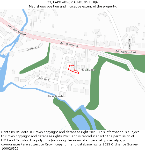 57, LAKE VIEW, CALNE, SN11 8JA: Location map and indicative extent of plot