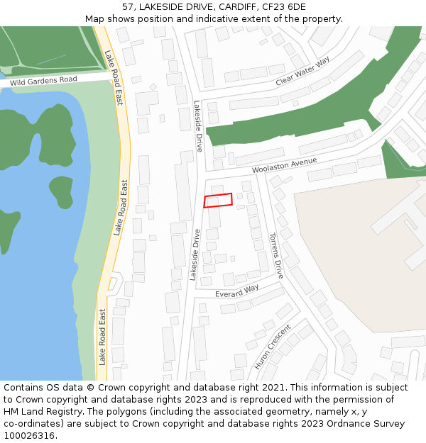 57, LAKESIDE DRIVE, CARDIFF, CF23 6DE: Location map and indicative extent of plot