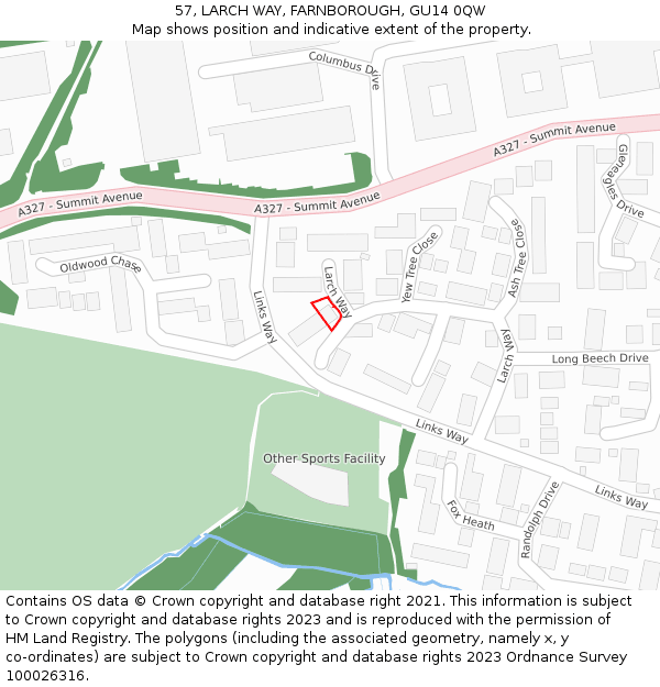 57, LARCH WAY, FARNBOROUGH, GU14 0QW: Location map and indicative extent of plot