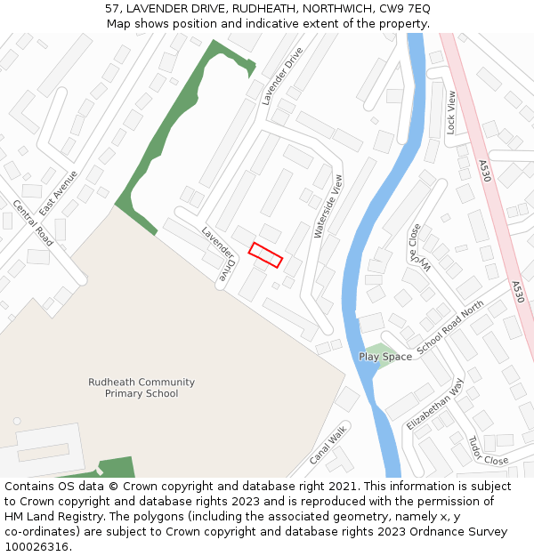 57, LAVENDER DRIVE, RUDHEATH, NORTHWICH, CW9 7EQ: Location map and indicative extent of plot