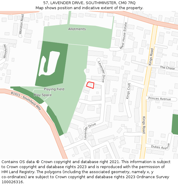 57, LAVENDER DRIVE, SOUTHMINSTER, CM0 7RQ: Location map and indicative extent of plot