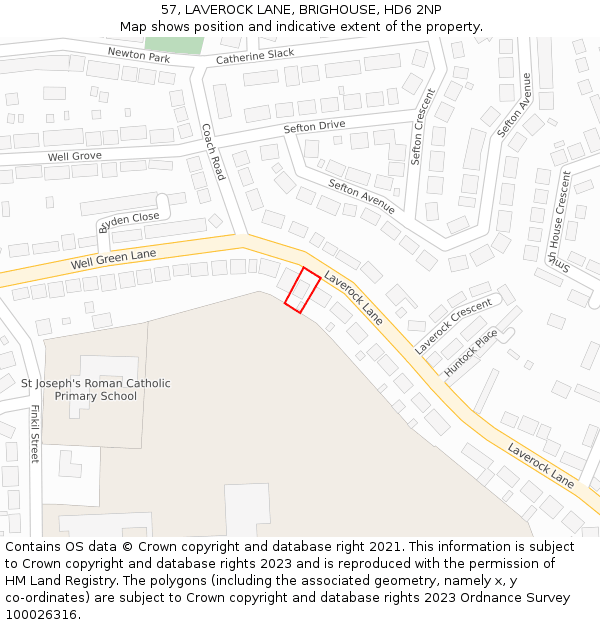 57, LAVEROCK LANE, BRIGHOUSE, HD6 2NP: Location map and indicative extent of plot