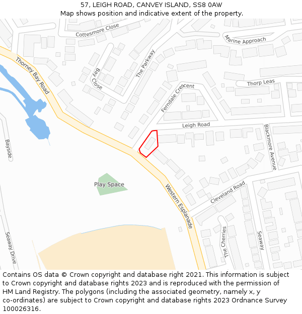 57, LEIGH ROAD, CANVEY ISLAND, SS8 0AW: Location map and indicative extent of plot