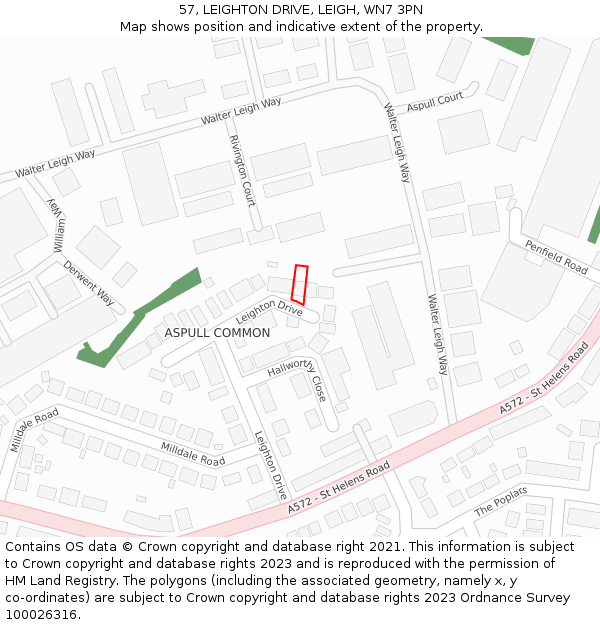 57, LEIGHTON DRIVE, LEIGH, WN7 3PN: Location map and indicative extent of plot