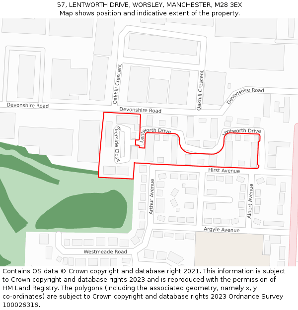 57, LENTWORTH DRIVE, WORSLEY, MANCHESTER, M28 3EX: Location map and indicative extent of plot