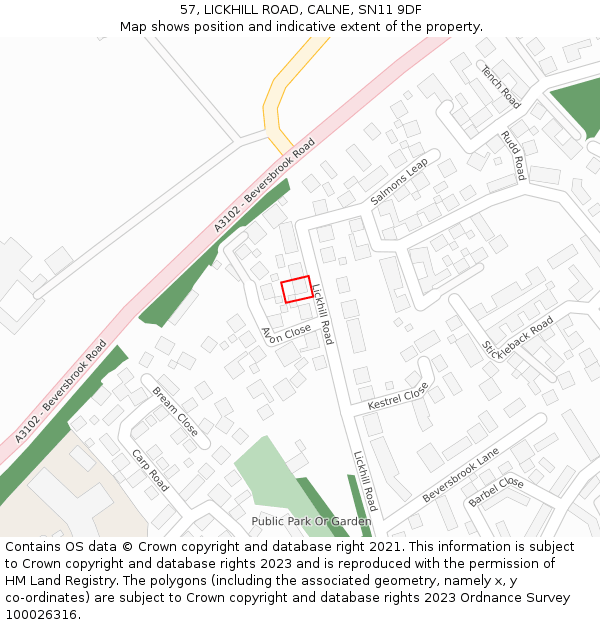 57, LICKHILL ROAD, CALNE, SN11 9DF: Location map and indicative extent of plot