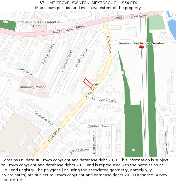 57, LIME GROVE, SWINTON, MEXBOROUGH, S64 8TX: Location map and indicative extent of plot
