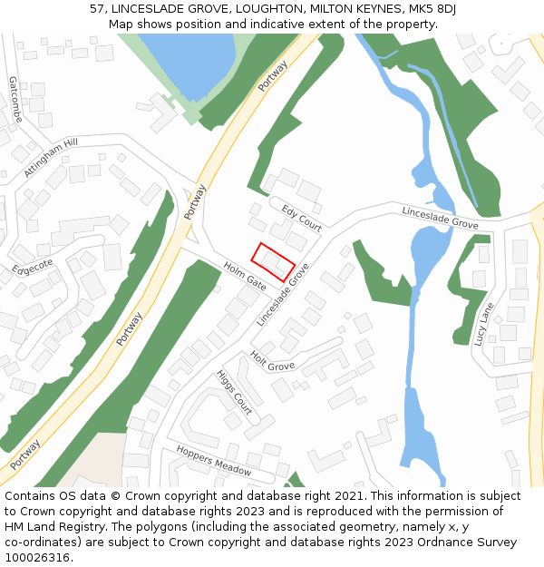 57, LINCESLADE GROVE, LOUGHTON, MILTON KEYNES, MK5 8DJ: Location map and indicative extent of plot