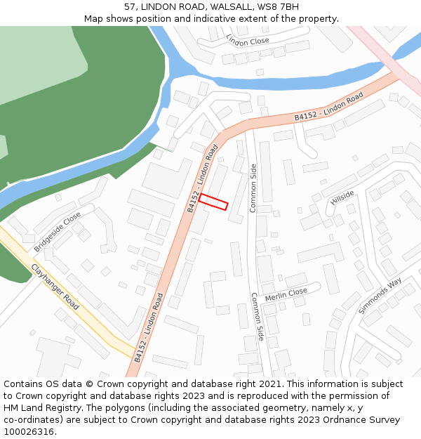 57, LINDON ROAD, WALSALL, WS8 7BH: Location map and indicative extent of plot