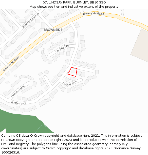 57, LINDSAY PARK, BURNLEY, BB10 3SQ: Location map and indicative extent of plot