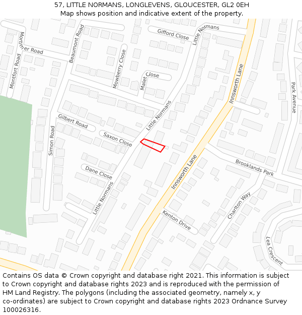 57, LITTLE NORMANS, LONGLEVENS, GLOUCESTER, GL2 0EH: Location map and indicative extent of plot