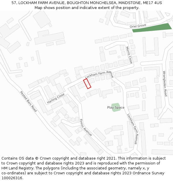 57, LOCKHAM FARM AVENUE, BOUGHTON MONCHELSEA, MAIDSTONE, ME17 4US: Location map and indicative extent of plot