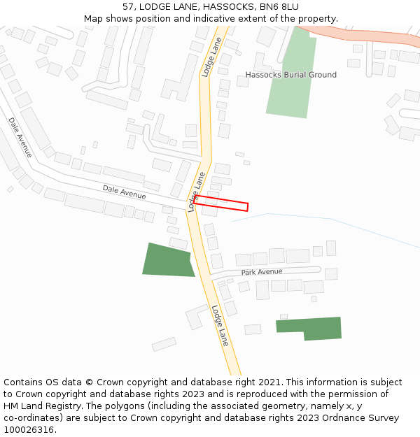 57, LODGE LANE, HASSOCKS, BN6 8LU: Location map and indicative extent of plot