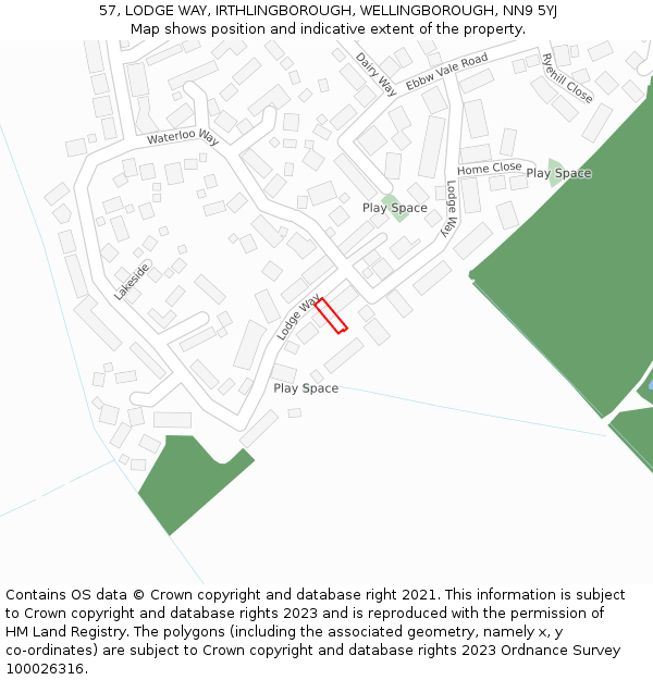 57, LODGE WAY, IRTHLINGBOROUGH, WELLINGBOROUGH, NN9 5YJ: Location map and indicative extent of plot