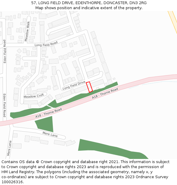57, LONG FIELD DRIVE, EDENTHORPE, DONCASTER, DN3 2RG: Location map and indicative extent of plot
