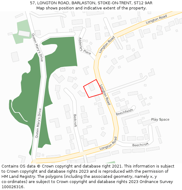 57, LONGTON ROAD, BARLASTON, STOKE-ON-TRENT, ST12 9AR: Location map and indicative extent of plot