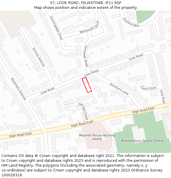 57, LOOE ROAD, FELIXSTOWE, IP11 9QF: Location map and indicative extent of plot