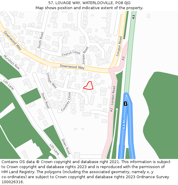 57, LOVAGE WAY, WATERLOOVILLE, PO8 0JG: Location map and indicative extent of plot