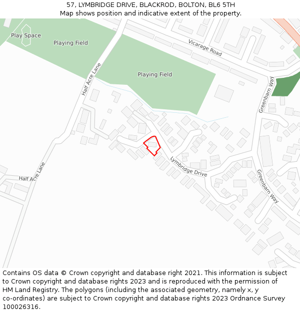 57, LYMBRIDGE DRIVE, BLACKROD, BOLTON, BL6 5TH: Location map and indicative extent of plot