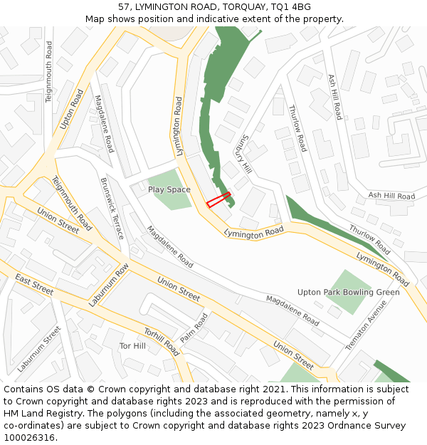 57, LYMINGTON ROAD, TORQUAY, TQ1 4BG: Location map and indicative extent of plot