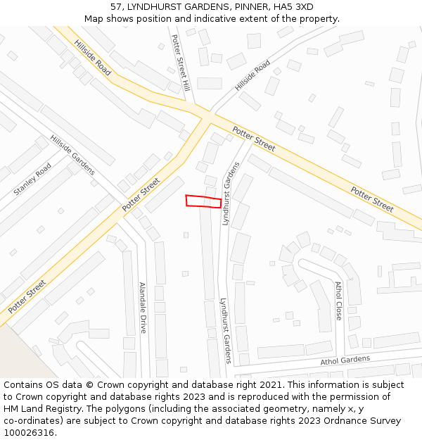 57, LYNDHURST GARDENS, PINNER, HA5 3XD: Location map and indicative extent of plot