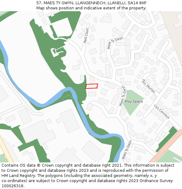 57, MAES TY GWYN, LLANGENNECH, LLANELLI, SA14 8XP: Location map and indicative extent of plot