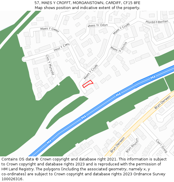 57, MAES Y CROFFT, MORGANSTOWN, CARDIFF, CF15 8FE: Location map and indicative extent of plot