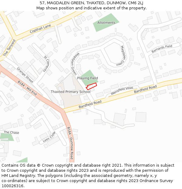 57, MAGDALEN GREEN, THAXTED, DUNMOW, CM6 2LJ: Location map and indicative extent of plot
