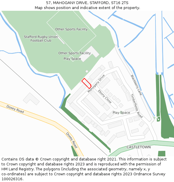 57, MAHOGANY DRIVE, STAFFORD, ST16 2TS: Location map and indicative extent of plot