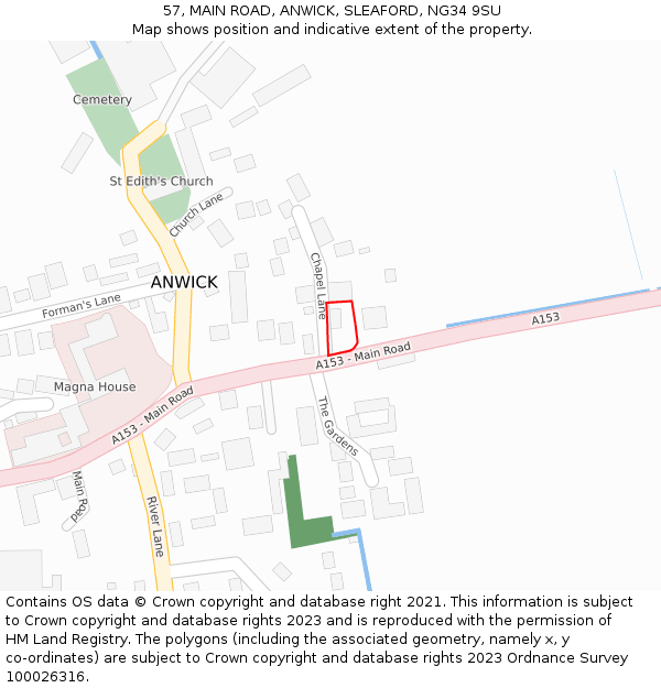 57, MAIN ROAD, ANWICK, SLEAFORD, NG34 9SU: Location map and indicative extent of plot