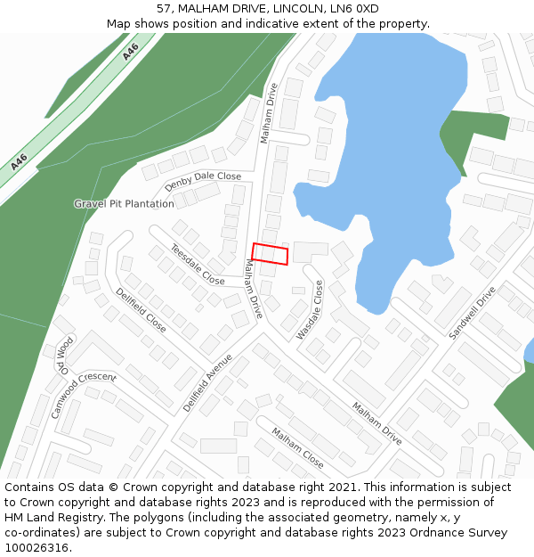 57, MALHAM DRIVE, LINCOLN, LN6 0XD: Location map and indicative extent of plot