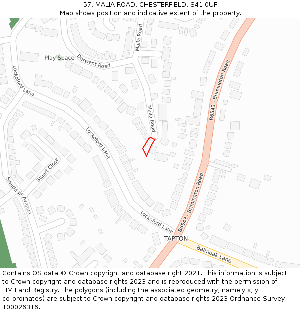 57, MALIA ROAD, CHESTERFIELD, S41 0UF: Location map and indicative extent of plot