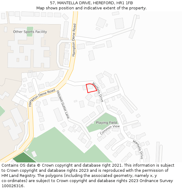 57, MANTELLA DRIVE, HEREFORD, HR1 1FB: Location map and indicative extent of plot