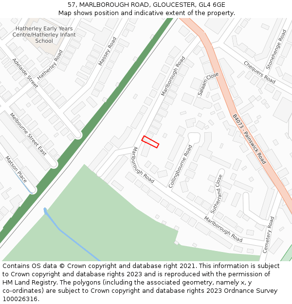 57, MARLBOROUGH ROAD, GLOUCESTER, GL4 6GE: Location map and indicative extent of plot