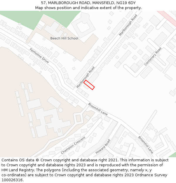 57, MARLBOROUGH ROAD, MANSFIELD, NG19 6DY: Location map and indicative extent of plot