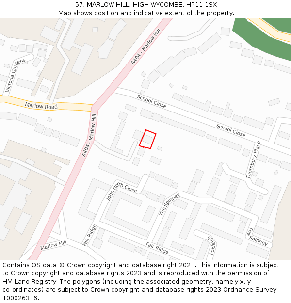 57, MARLOW HILL, HIGH WYCOMBE, HP11 1SX: Location map and indicative extent of plot