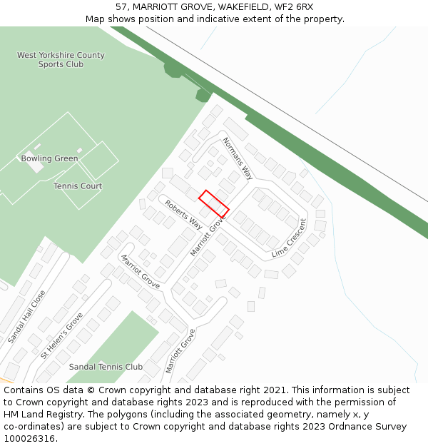 57, MARRIOTT GROVE, WAKEFIELD, WF2 6RX: Location map and indicative extent of plot