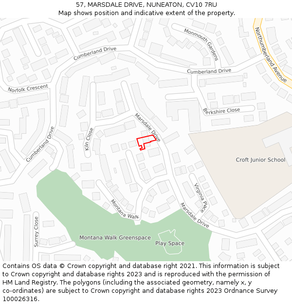 57, MARSDALE DRIVE, NUNEATON, CV10 7RU: Location map and indicative extent of plot