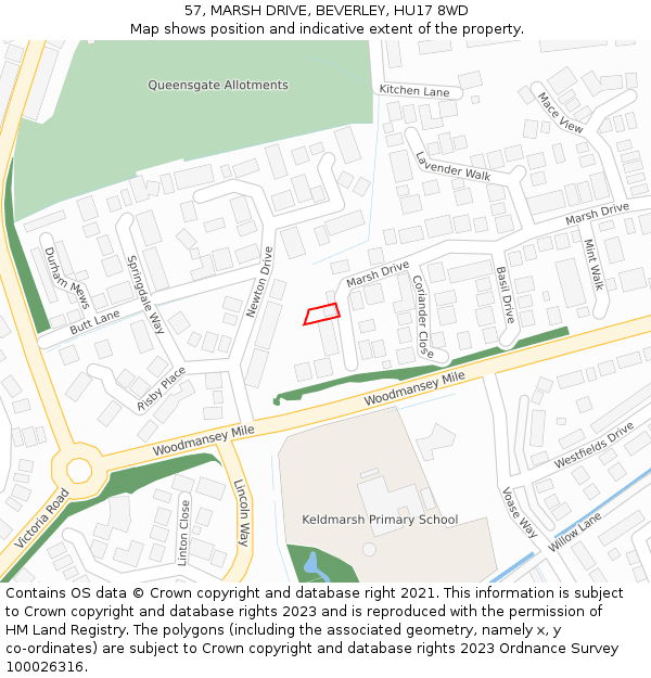 57, MARSH DRIVE, BEVERLEY, HU17 8WD: Location map and indicative extent of plot